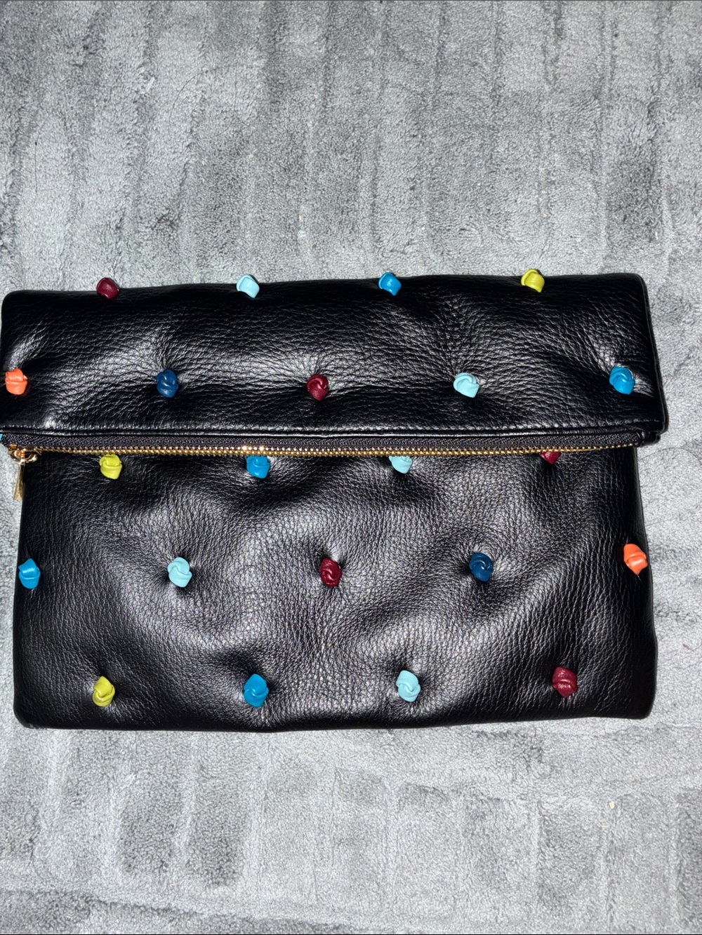 Black Fold-Over Clutch with Multicolored Stud Accents Tehra b